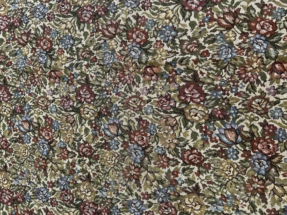 Tapiz Tapicería Tela Floral Azul Oliva Verde Hojas Borgoña Tostado 35x28.5 Foto 2 de 4