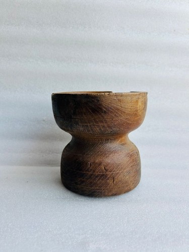Antique Wooden Round Shape Candle Holder Old Hand Carved Reclaimed Planter Pot - Picture 2 of 5