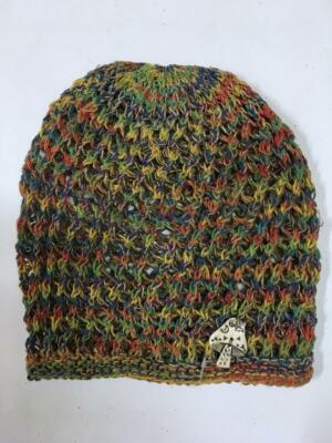 Hippie Boho Festival Handmade Crochet Knit Hemp and Silk Mushroom Head Sock Hat
