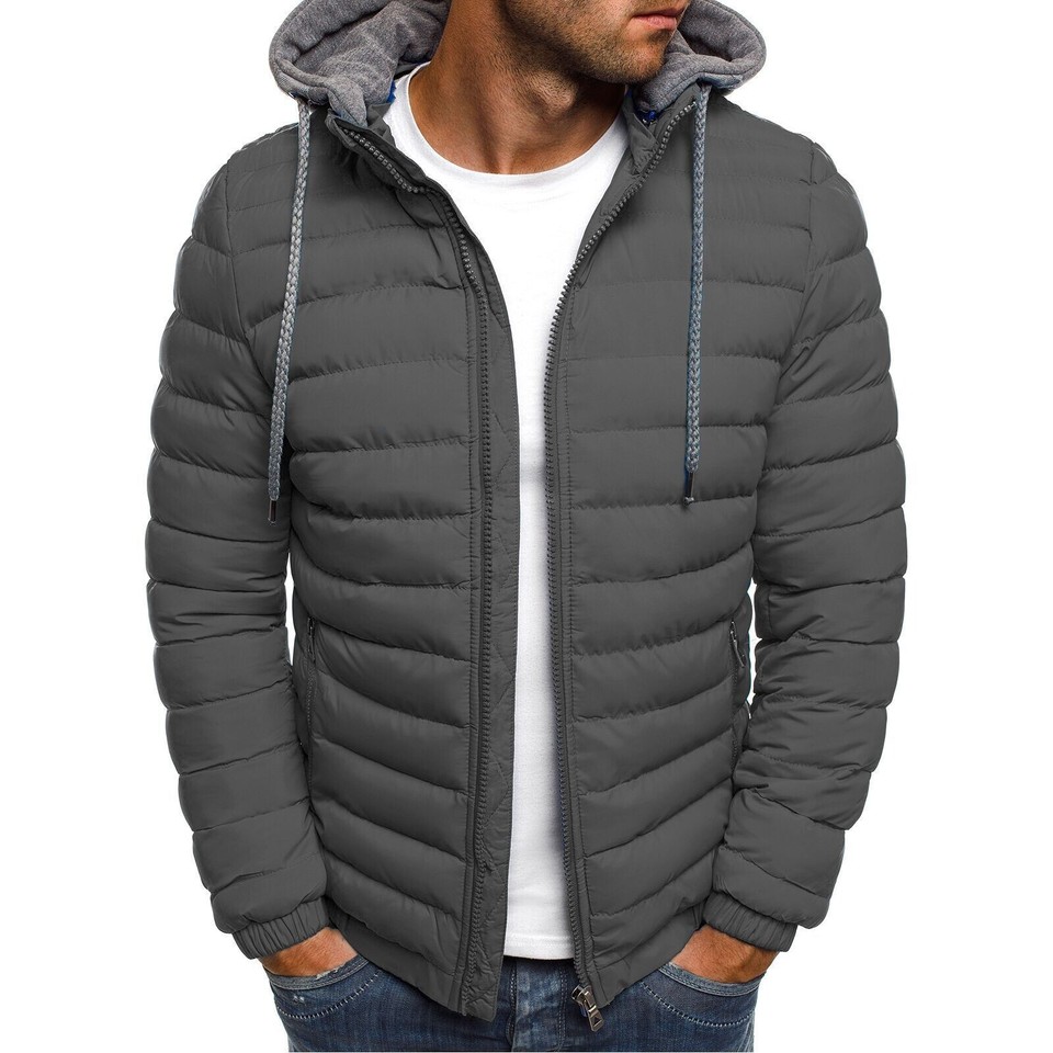 Men's Hooded Jacket Insulated Winter Coat Quilted Bomber Jacket