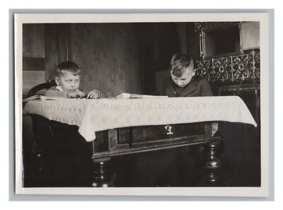 Two Boys in the Living Room for Easter 1932 - Vintage Photo 1930s
