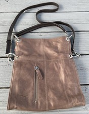 Vera Pelle Genuine Leather Handbag With Metal Chain Straps Made In Italy Stylish