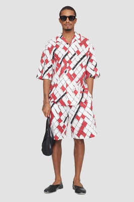 3.1 Phillip Lim Short Sleeve Shirt Men's Small Red-White Multi MSRP $450