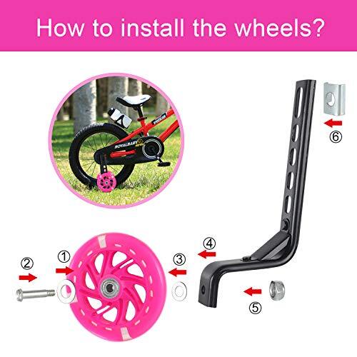  Bike Training Wheels,Thicken Stronger Flash Mute Wheel Adjustable Pink