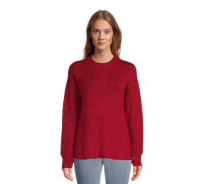 Time and Tru Women's Side Button Crew Neck Sweater, Midweight Size XS Red