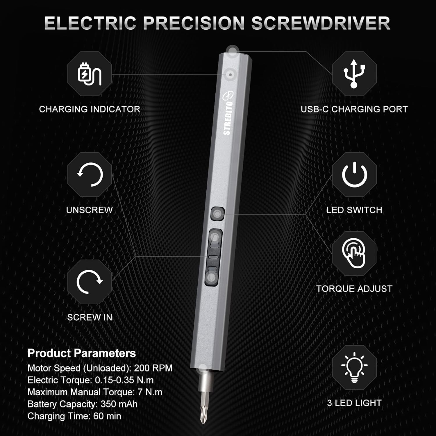 Rechargeable Mini Electric Screwdriver Kit - 200 RPM Precision Bits Included