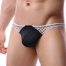 ZONBAILON Men's Underwear Big Mesh Stitched Ice Silk Soft Bag Sexy Elastic Thong