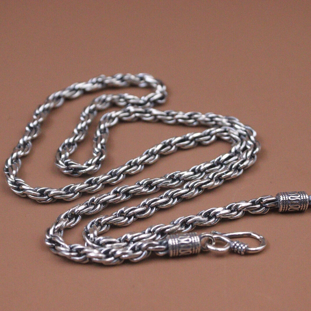 Pure 925 Sterling Silver Necklace Men 4.5mm Rope Link Chain 24inch Stamp S925