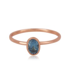 London Blue Topaz Gemstone Handmade Ring 925 Silver Rose Gold Plated Jewelry