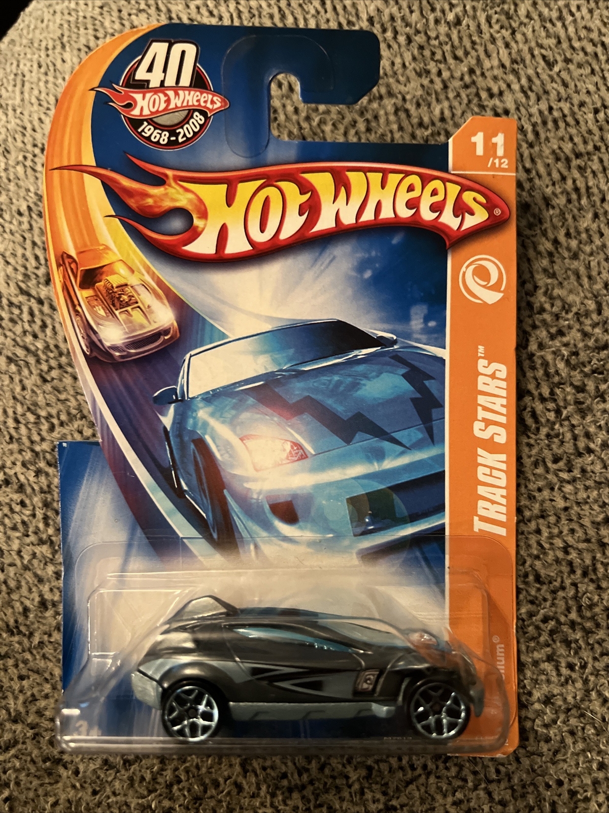 2008 Hot Wheels #111 Track Stars 11/12 ACCELIUM Gray w/Blue 5Y Spoke Wheels