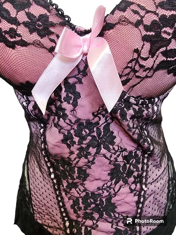 Sexy chica nativa íntima talla 36B bustier de encaje negro/rosa Foto 2 de 4