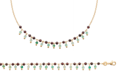 Collier Plaqué Or 18 Carats Avec Pierre Grenat Naturelle - Bijou Géométrique - Tata Gisèle