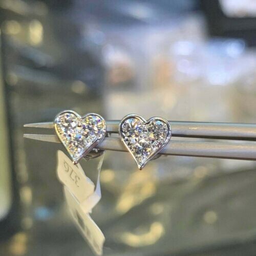 0.48 Ct Round LabCreated Diamond Halo Heart Stud Earrings White Gold