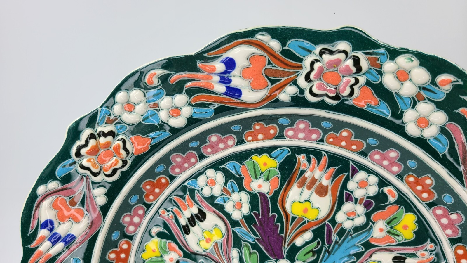 VTG Hand-painted Turkish Ceramic Plate Akkas Cini Kutahya Multi-Color 12" Floral