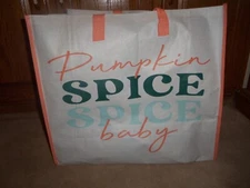 NEW, PUMPKIN SPICE BABY Reusable Grocery or Shopping Bag Tote, 20.5" X 17