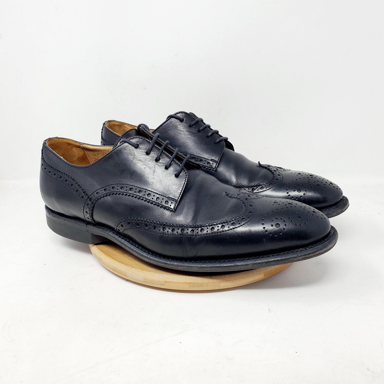 SAOLA Scarpe Bowen uomo 11 D pelle nera punta alare full brogue medaglione abito Oxford