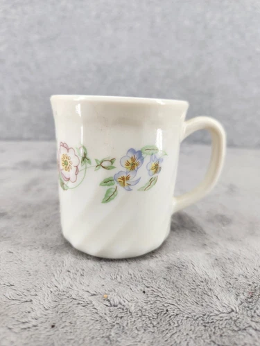 Vintage Arcopal France CHAMPETRE Coffee Mug Cup Blue Pink Floral 3.5”