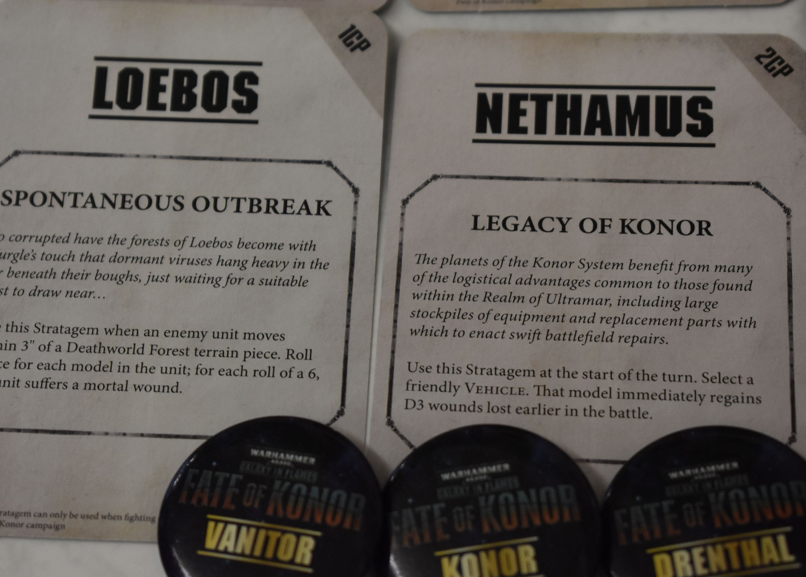 Warhammer 40k Fate of Konor Stratagem Cards and Campaign pins lot. | eBay
