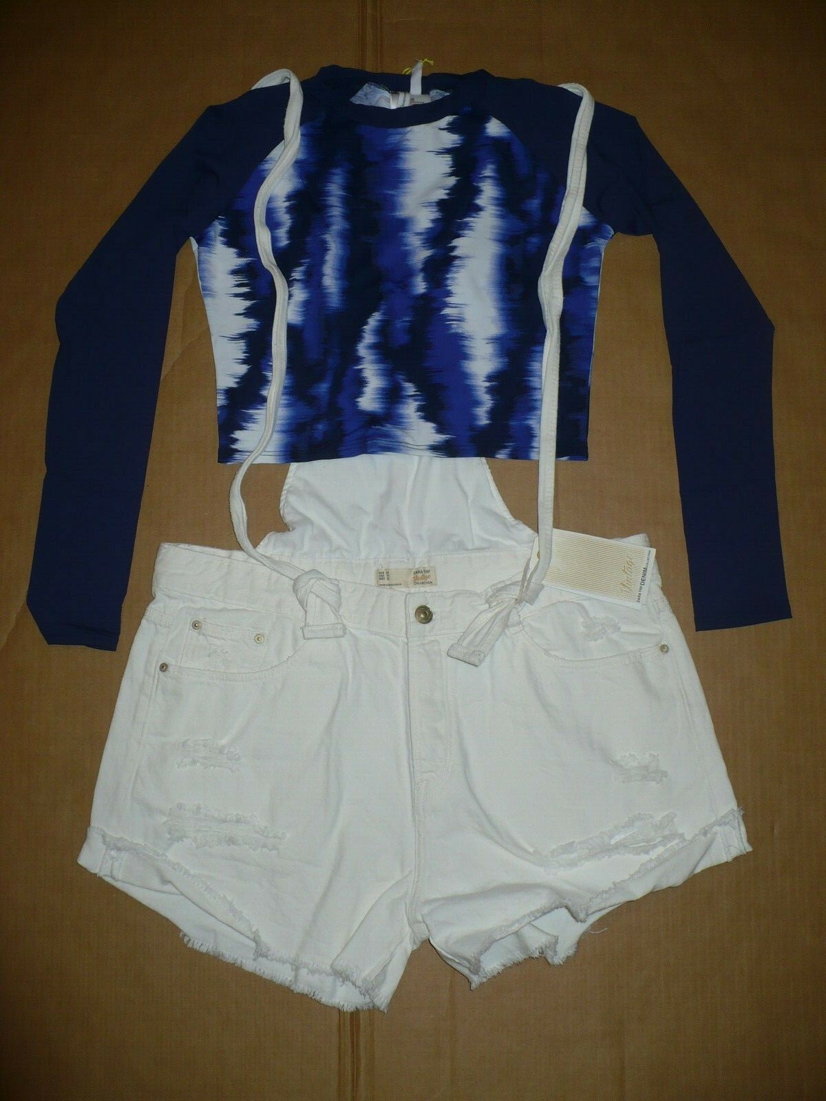 Lot 2 BCBGENERATION Long Sleeves Cropped Top NWT Large ZARA Denim Short Jumpsuit