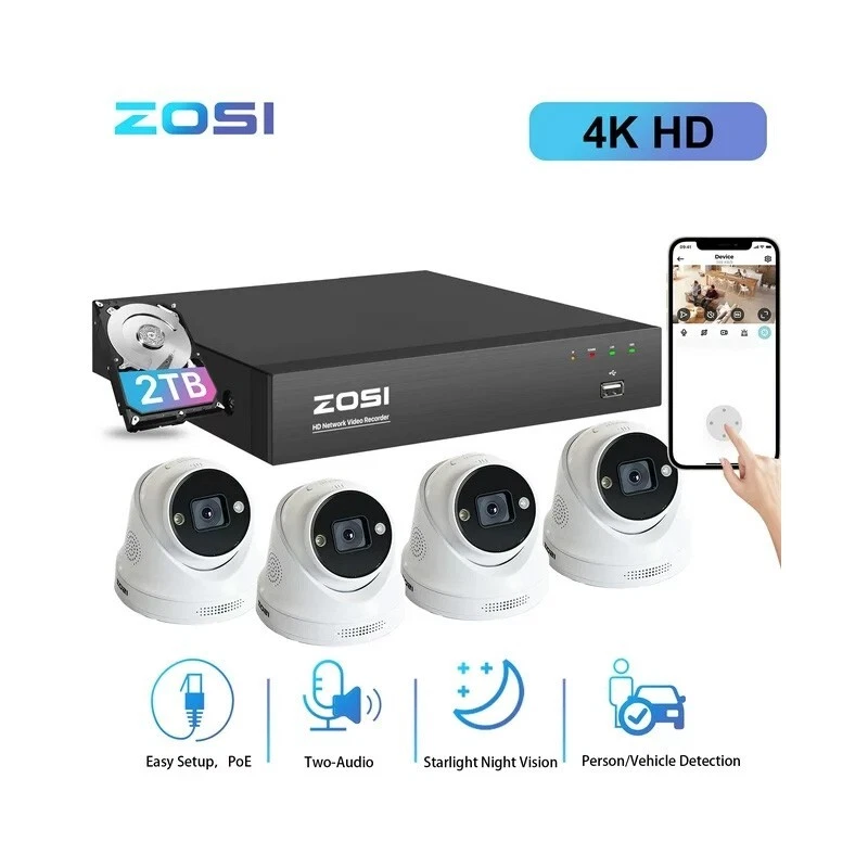 ZOSI 8Channel 5MP PoE Security Camera System Dome Wide View 2 Way