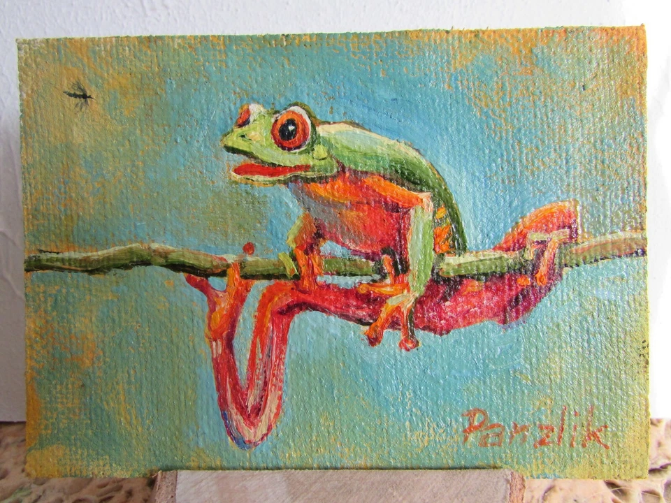 Frog art Original oil painting ACEO card Toad painting Canvas art  Ukraine art - Image 3 of 4