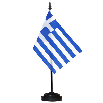 ANLEY Greece Deluxe Desk Flag Set - 6 x 4 Inch Miniature Greek Desktop Flag