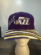 UTAH JAZZ KARL MALONE SIGNATURE SERIES SNAPBACK HAT 1990'S ZUBAZ BILL Vintage