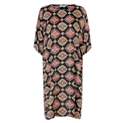 Masai Kleid schwarz geometrischer Print locker Tunika Etuikleid relaxed fit Gr. M