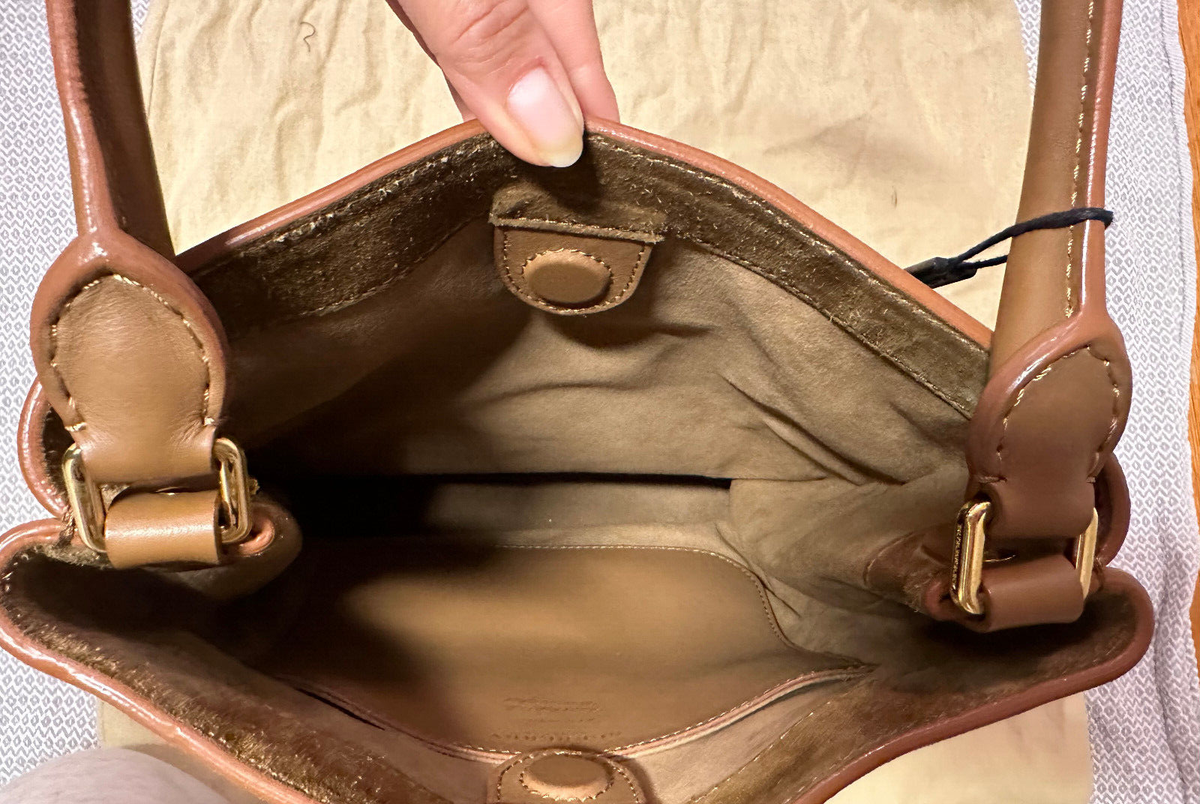 Burberry Prorsum Suede Fringe Check Bucket Bag in Dark Sand
