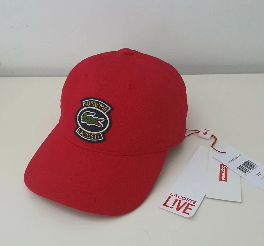 SS18 Supreme x Lacoste Twill 6 Panel cap red hat New With Tag