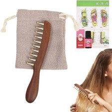 Wooden Brass Scalp Massage Comb, Head Gua Sha Meridian Point Massager Brush