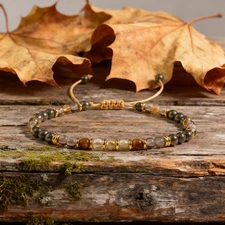 Citrine Smoky Quartz Tiger Eye Pyrite Dainty Bracelet Healing Crystal Jewelry