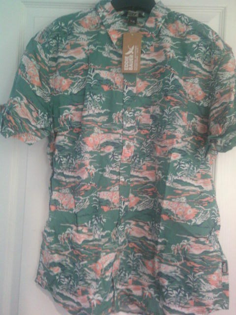 Eddie Bauer Mens Medium Classic Fit Baja Shirt Nature Green Print Clover XL NWT