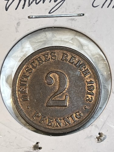 1913 -D Germany Empire Two 2 Pfennig Uncirculated BU Coin Only 2,525,000 Minted - Afbeelding 5 van 15