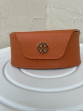Tory Burch Eyeglasses Sunglasses Case Faux Leather Textured Orange Soft Medium