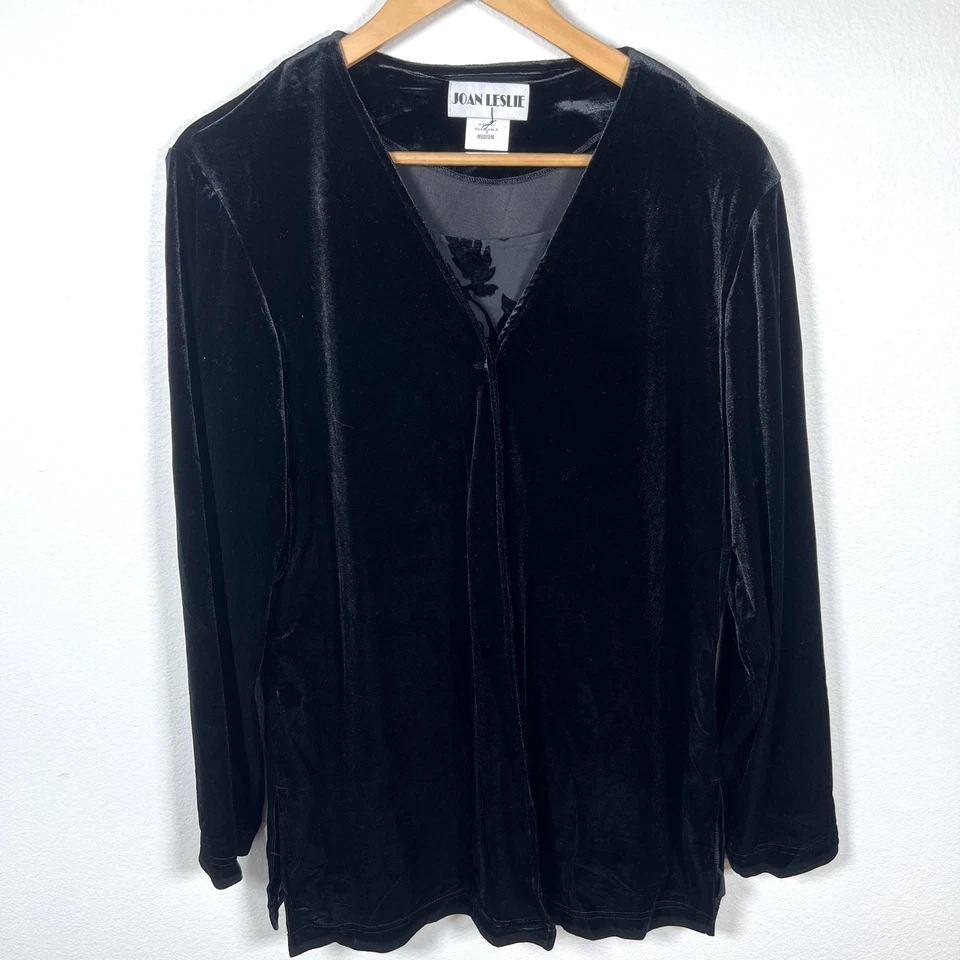 Chaqueta Joan Leslie Mujer Mediana Negra Terciopelo Elastizada Frente Abierto Noche Elegante Foto 2 de 4