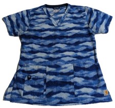 Carhartt Force Scrub Top Womens M Blue Pattern Modern Fit V-Neck Pockets