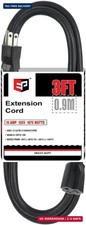3 Ft Heavy Duty Outdoor Extension Cord, 12/3 SJTW Black 3-Prong