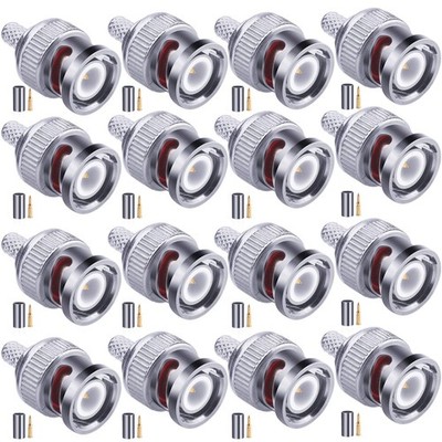 Fanbalunke 16 Pcs BNC Male Plug Crimp Connector for 50 Ohm RG58 LMR195 16 