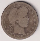 1900 P BARBER QUARTER DOLLAR 90% SILVER PENNSYLVANIA .25¢ UNITED STATES AMERICA