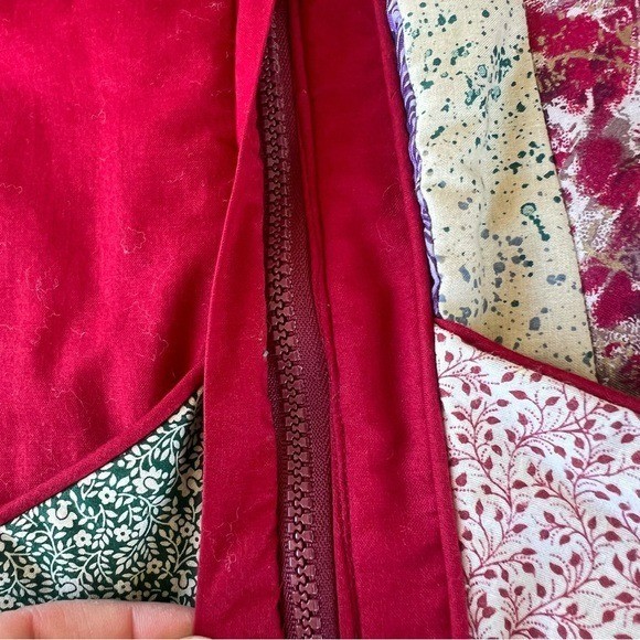 VTG Patchwork Granny Jacket Handmade Red Shabby C… - image 9