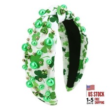 St. Patrick's Day Headband For Women Shamrock Clover Pattern Hairband Knotted