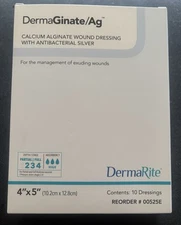 DermaGinate/Ag Wound Dressing with Calcium Alginate 4x5  10 Dressings # 00525