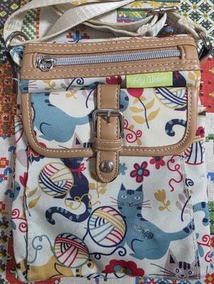 Lily Bloom Crossbody Cats and Flowers Bag Adjustable Strap 8.5''×7''