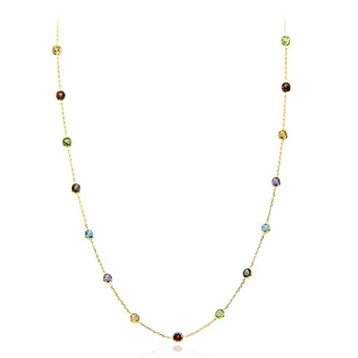 14K Gelbgold runde Form mehrfarbige Edelstein Halskette 32 Zoll
