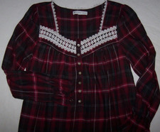 NWT Eileen West BERRY PLAID Soft COZY FLANNEL 50" Long Nightgown S POCKETS LACE
