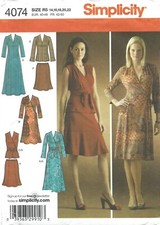 Simplicity 4074 Knit Wrap Dresses, Tops, Paneled Skirt & Sash Sz 14-22 UNCUT OOP