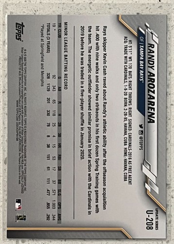2020 Topps Update Randy Arozarena Rookie Card #U-208 - Picture 2 of 2