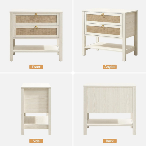 Set Of 2 Rattan Nightstands Modern Bedside End Tables Bedroom Storage Cabinet - Picture 11 of 19