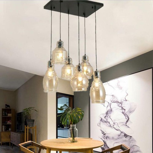 6/8-Light Pendant Lamps Vintage Kitchen Island Cognac Glass Cluster Chandeliers - Picture 3 of 15